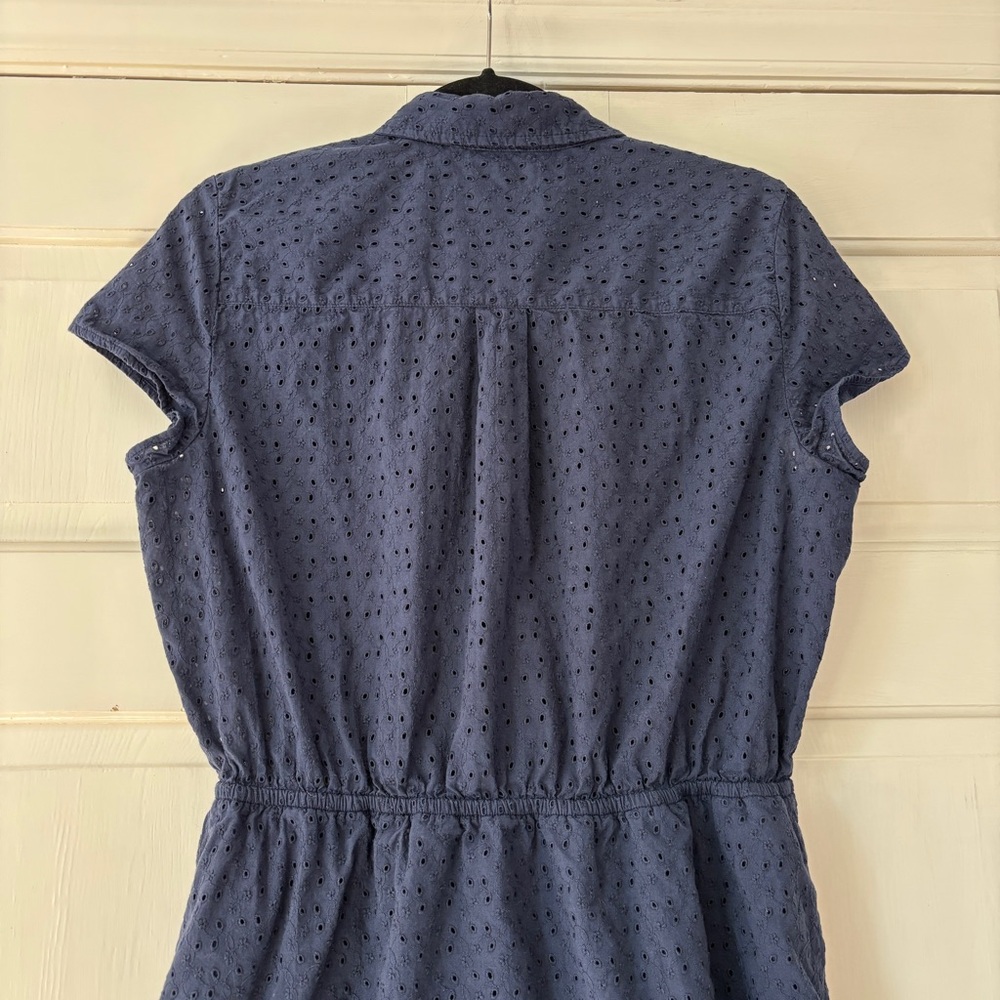 J. Crew Mercantile Eyelet Collared Tie-Front Dress Fit & Flare Blue Size Medium - Picture 12 of 14